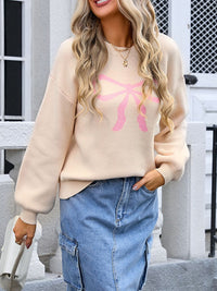 Bow Graphic Round Neck Long Sleeve Sweater Trandify Deal