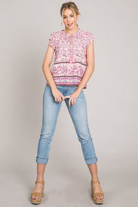 Cotton Bleu by Nu Lab Print Ruffle Sleeve Detail Blouse Trandify deal