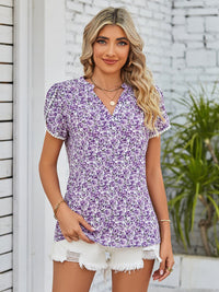 Double Take Floral Notched Neck Blouse Trandify deal
