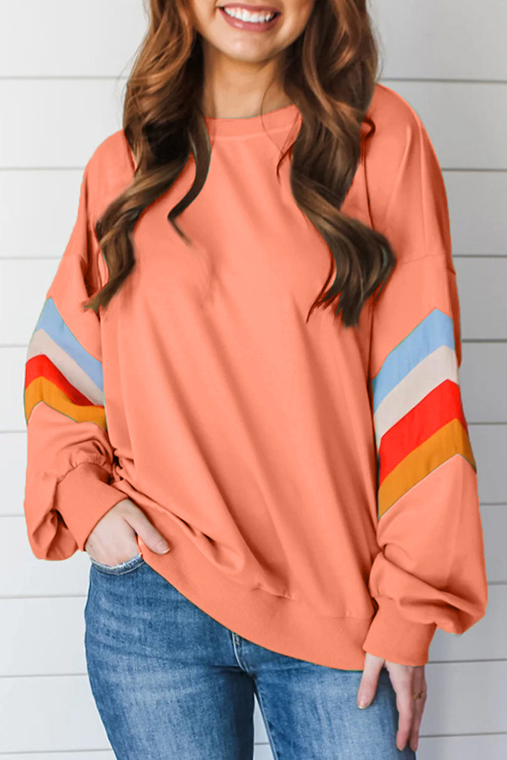 Contrast Round Neck Long Sleeve Sweatshirt Trandify Deal