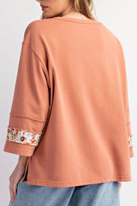 Exposed Seam Slit Floral Round Neck Blouse Trandify Deal