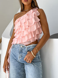 Layered Ruffled One Shoulder Tank Trandify Deal