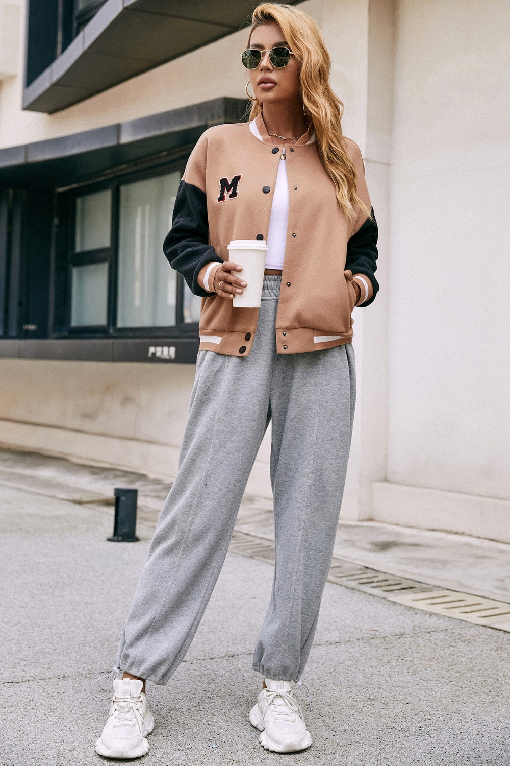 Ivy Lane Contrast Baseball Collar Snap Down Jacket Trandify Deal