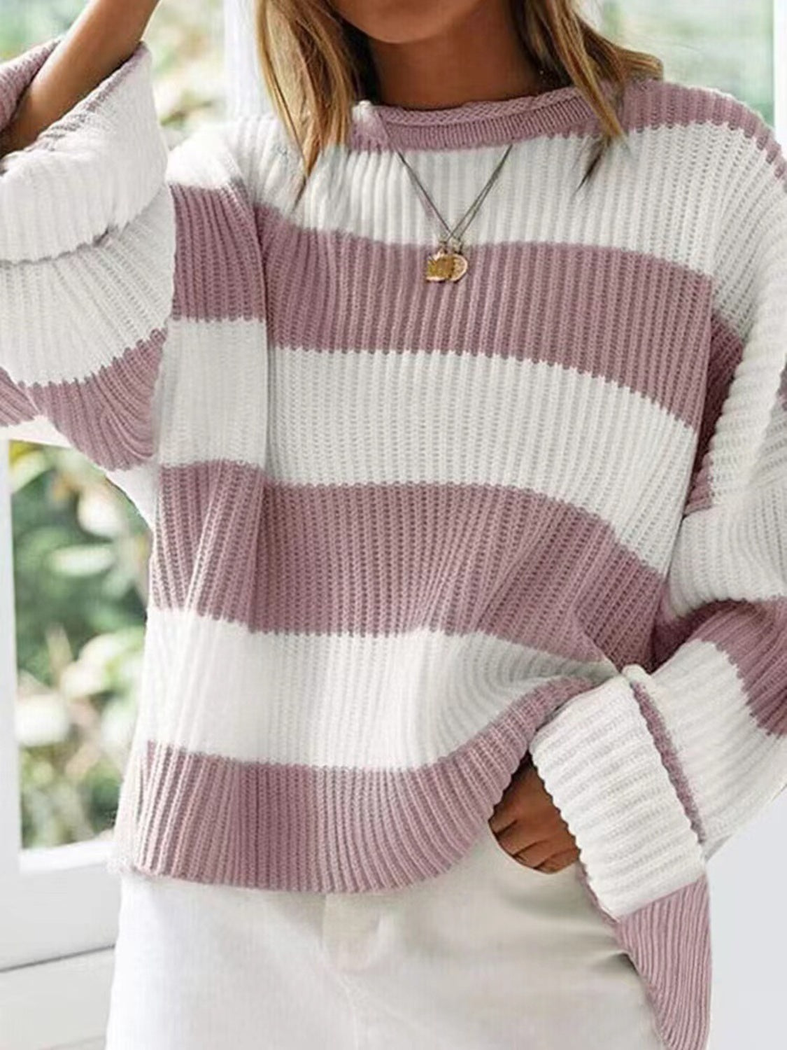 Round Neck Long Sleeve Sweater Trandify Deal