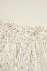 Frill Lace Detail Printed Tie Neck Long Sleeve Blouse Trandify Deal