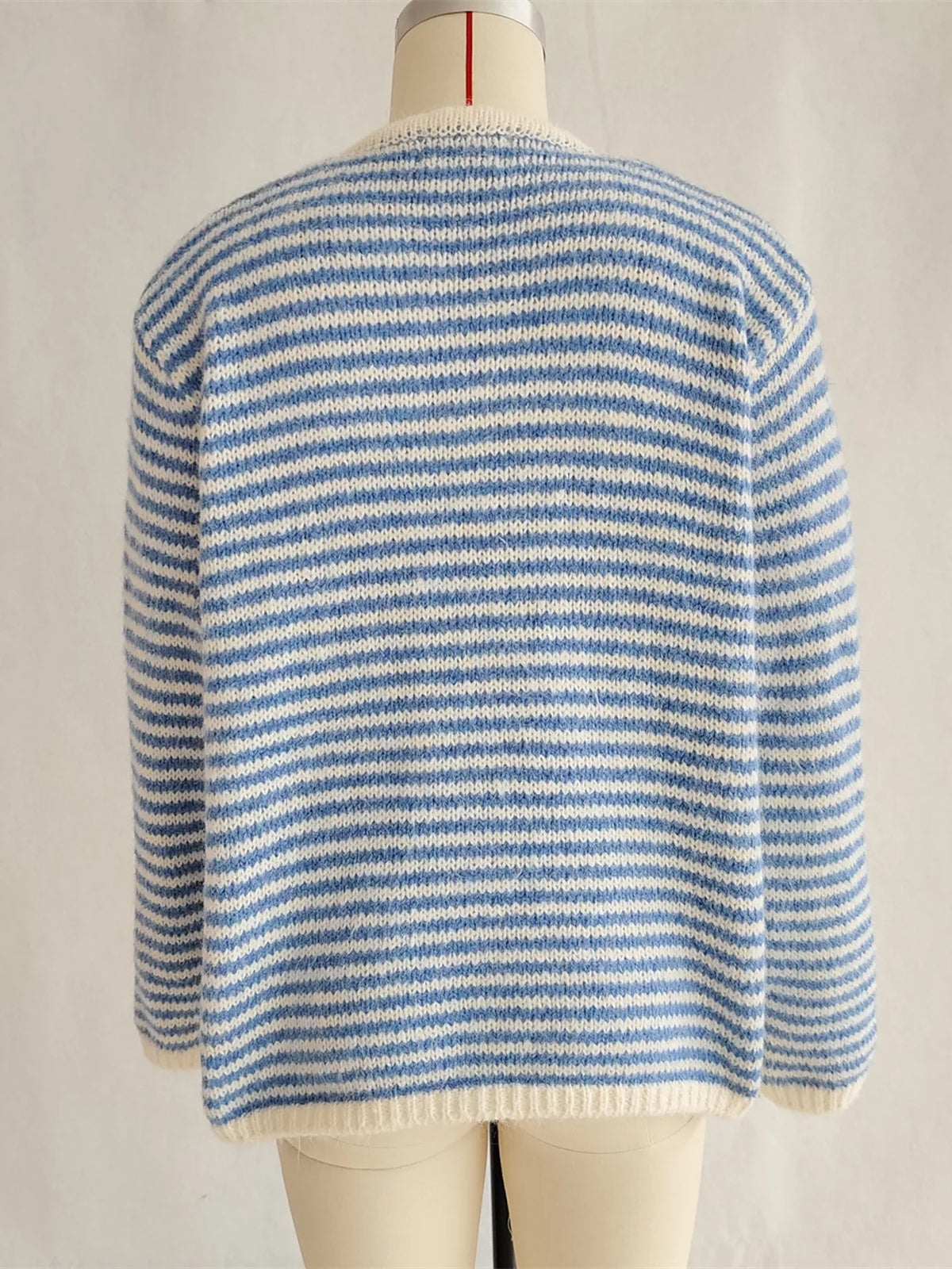 Women's Striped Button Sweater - Long Sleeve Knit Top