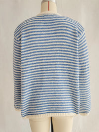 Women's Striped Button Sweater - Long Sleeve Knit Top