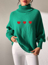 Heart Turtleneck Long Sleeve Sweater Trandify Deal