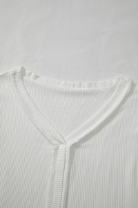 Lace Detail Drop Sleeve Ribbed Top Trandify Deal