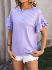 Ruffled Round Neck Short Sleeve Top Trandify deal