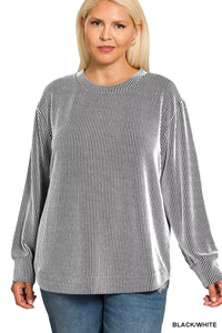 Plus Size Ribbed Long Sleeve Top in Dark Gray - soft crewneck women's basic