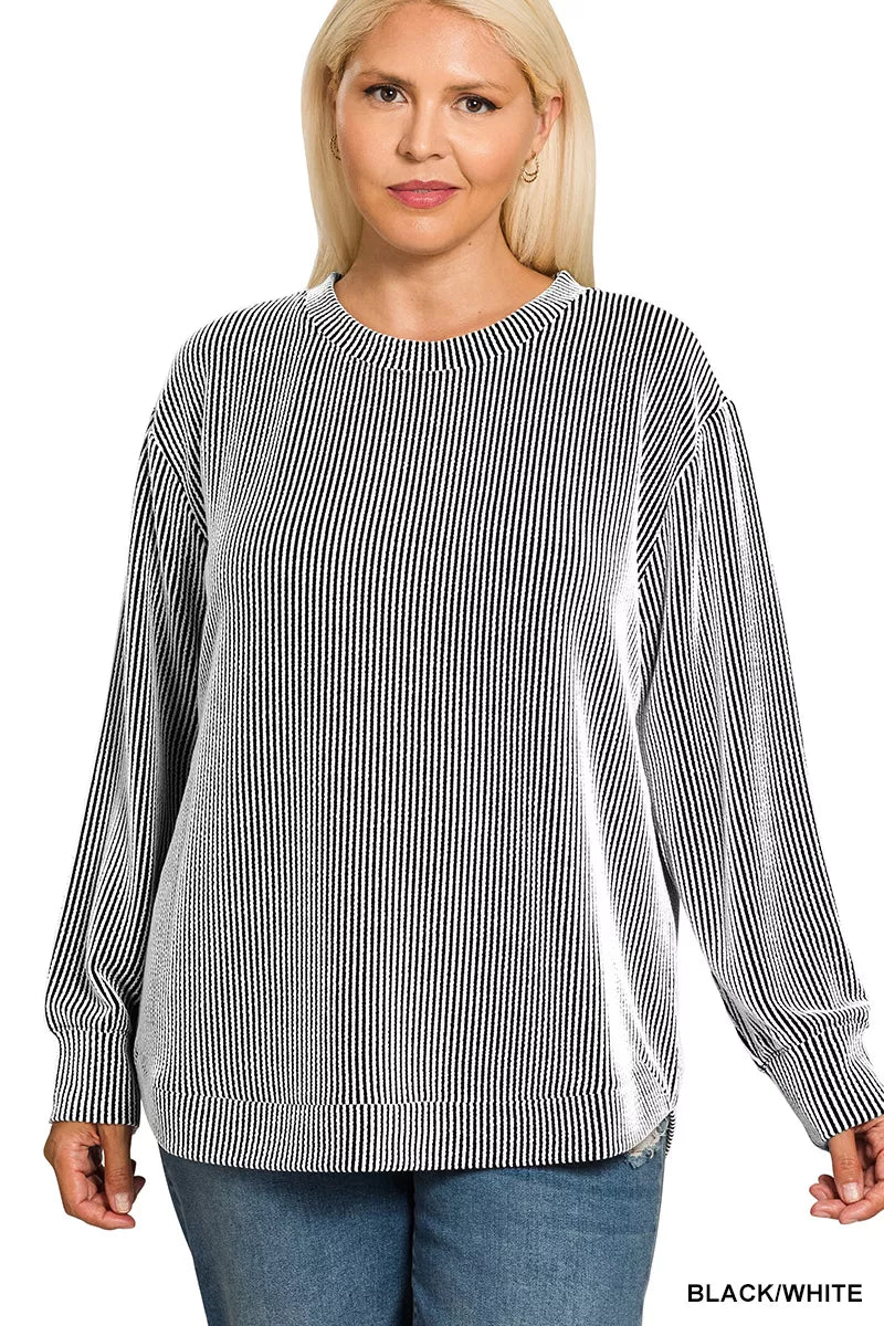 Plus Size Ribbed Long Sleeve Top in Dark Gray - soft crewneck women's basic