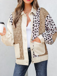 Leopard Print Quilted Jacket for Women - Cozy Waffle Textured