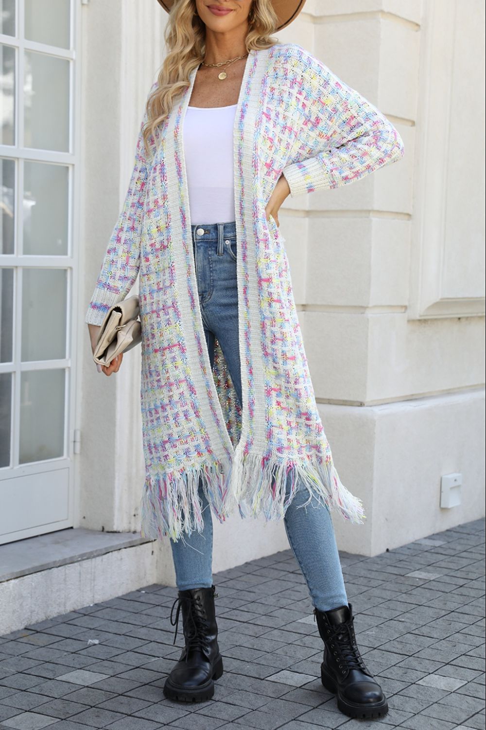 Angel wings Multicolored Open Front Fringe Hem Cardigan Trandify deal