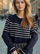 Striped Round Neck Long Sleeve Sweater Trandify Deal
