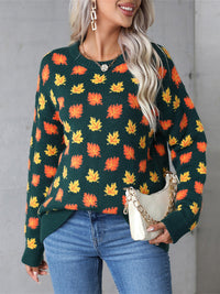 Angel Wings Maple Leaf Round Neck Long Sleeve Sweater Trandify Deal