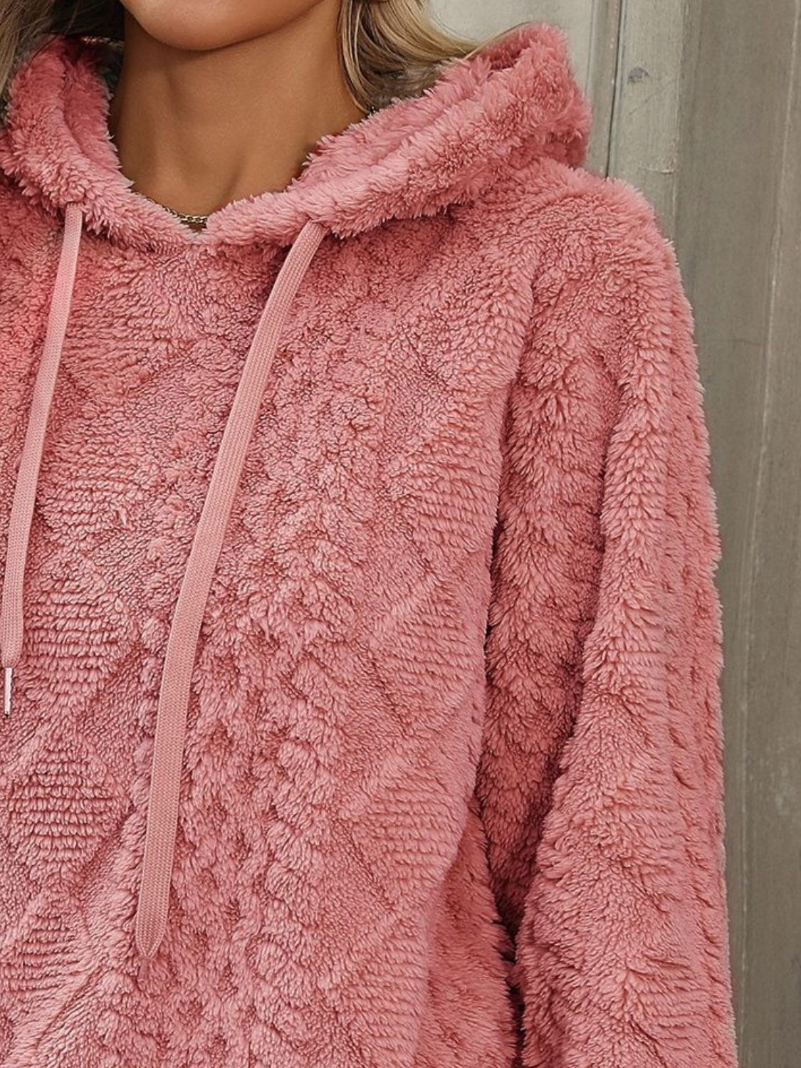 Drawstring Long Sleeve Plush Hoodie Trandify Deal