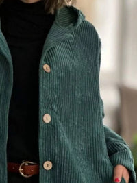 Plus Size Corduroy Shacket - Hooded Ribbed Jacket