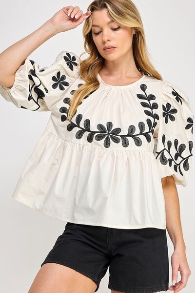 Floral Peplum Blouse for Women – Trendy Puff-Sleeve Top for Summer Outfits