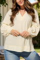Slit Notched Long Sleeve Blouse Trandify Deal
