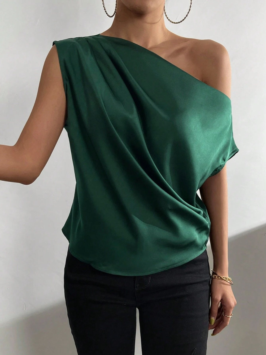 Ruched Single Shoulder Blouse Trandify deal