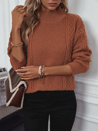 Cable-Knit Mock Neck Long Sleeve Sweater Trandify Deal