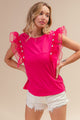 BiBi Pearl Decor Mesh Ruffle Sleeve Top Trandify deal