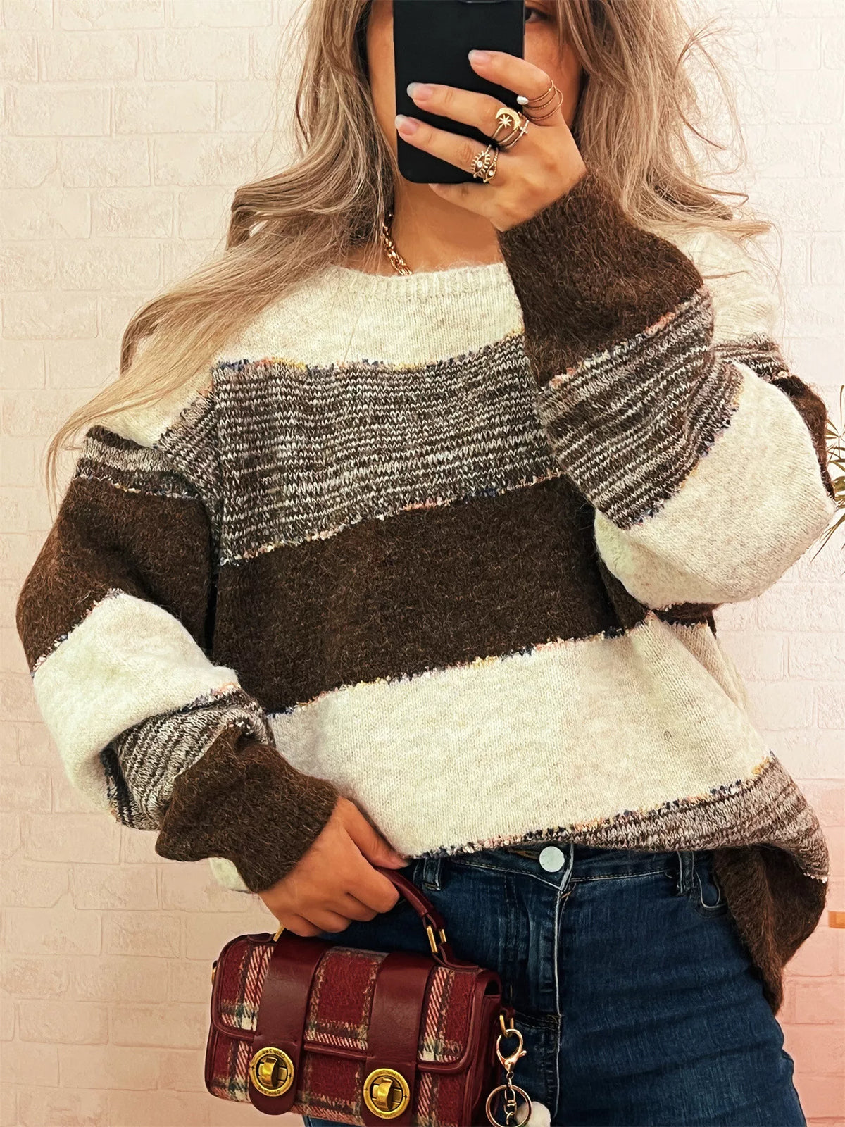 Women's Color Block Sweater | Casual Dropped Shoulder Pullover