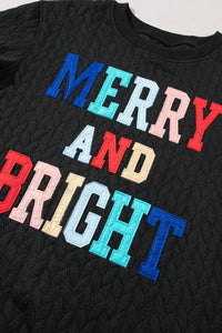 Full Size MERRY AND BRIGHT Cable Knit Pullover Sweatshirt Trandify Deal