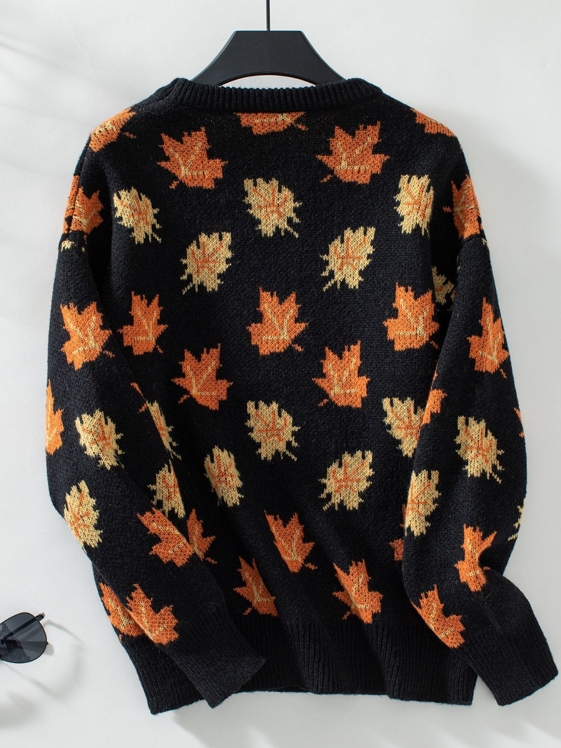 Maple Leaf Round Neck Long Sleeve Sweater Trandify Deal