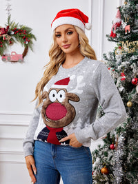 Reindeer Round Neck Long Sleeve Sweater Trandify Deal