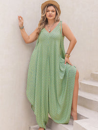 Plus Size Printed V-Neck Wide Leg Jumpsuit Trandify deal