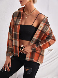 Plaid Collared Neck Button Down Jacket Trandify Deal