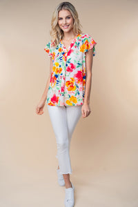 White Birch Full Size Short Sleeve Floral Woven Top Trandify deal