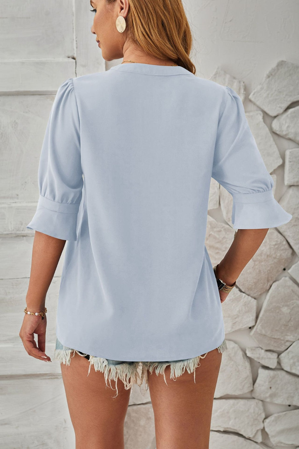 Notched Half Sleeve Blouse Trandify deal