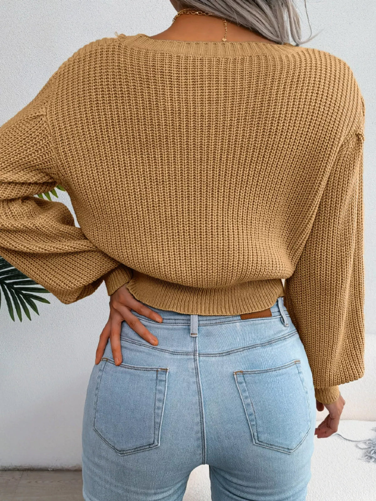 Women's Cropped Cable Knit Sweater | Crewneck Top