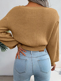 Women's Cropped Cable Knit Sweater | Crewneck Top
