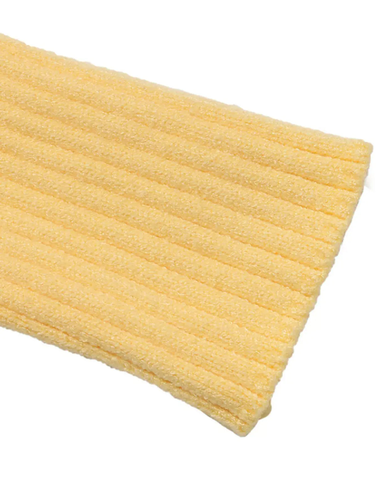 Women's asymmetrical ribbed button up cardigan in yellow, cozy chic style.