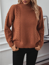 Cable-Knit Mock Neck Long Sleeve Sweater Trandify Deal