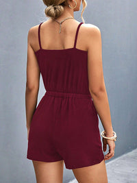 Pocketed Buckle Trim Scoop Neck Romper Trandify deal