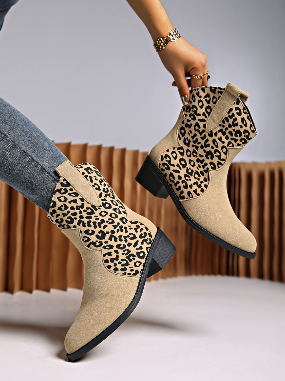 Leopard Suede Block Heel Boots Trandify Deal