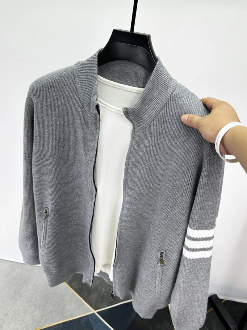 Men's Plus Size Striped Zip-Up Cardigan for Big & Tall – Soft Knit Long Sleeve Sweater in Casual Fall Winter Style