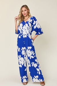 Double Take Full Size Printed Tie Back Wide Leg Jumpsuit Trandify deal