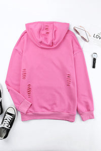 Distressed Drawstring Long Sleeve Hoodie Trandify deal