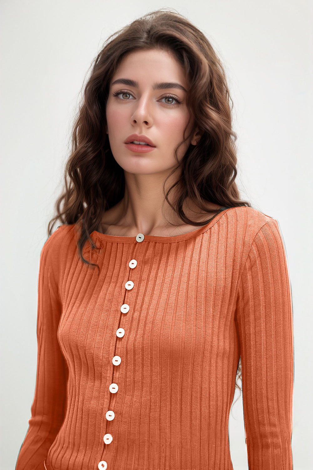 Basic Bae Texture Button Up Round Neck Long Sleeve Top Trandify Deal