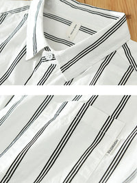 Men's Plus Size Classic Striped Short Sleeve Button-Up Shirt – Casual Slim Fit Summer Top for Big & Tall Men