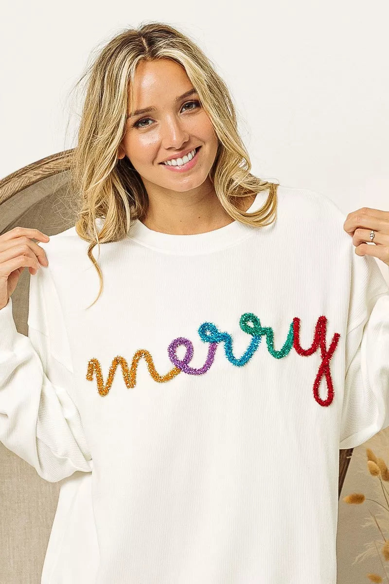 Tinsel Lettering Sweatshirt - Festive Drop Shoulder Top