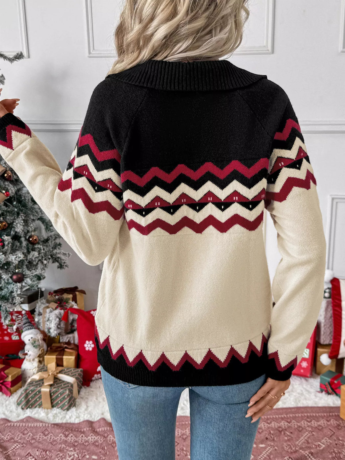 Women's Chevron Knit Sweater | Cozy Long Sleeve Top