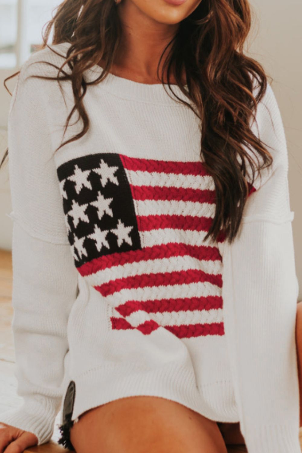 US Flag Side Slit Drop Shoulder Sweater Trandify Deal