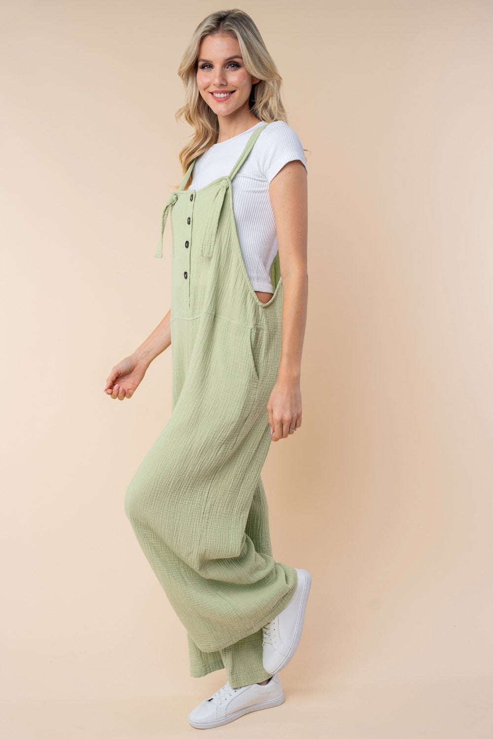 White Birch Texture Sleeveless Wide Leg Jumpsuit Trandify deal